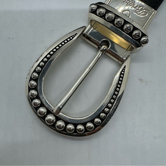 Brighton Reversible Leather Belt Black and Gray Taupe Silver Buckle Sz Medium - Picture 10 of 10